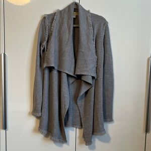 Michael Kors NWOT 100% Merino Wool Women's Draped Gray Open Cardigan, Size S